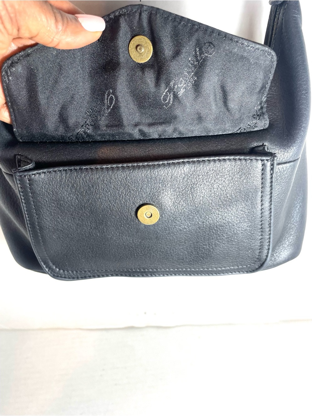 Vintage Fossil 75082 Black 100% Genuine Leather Baguette Shoulder Bag Y2K - Picture 5 of 16